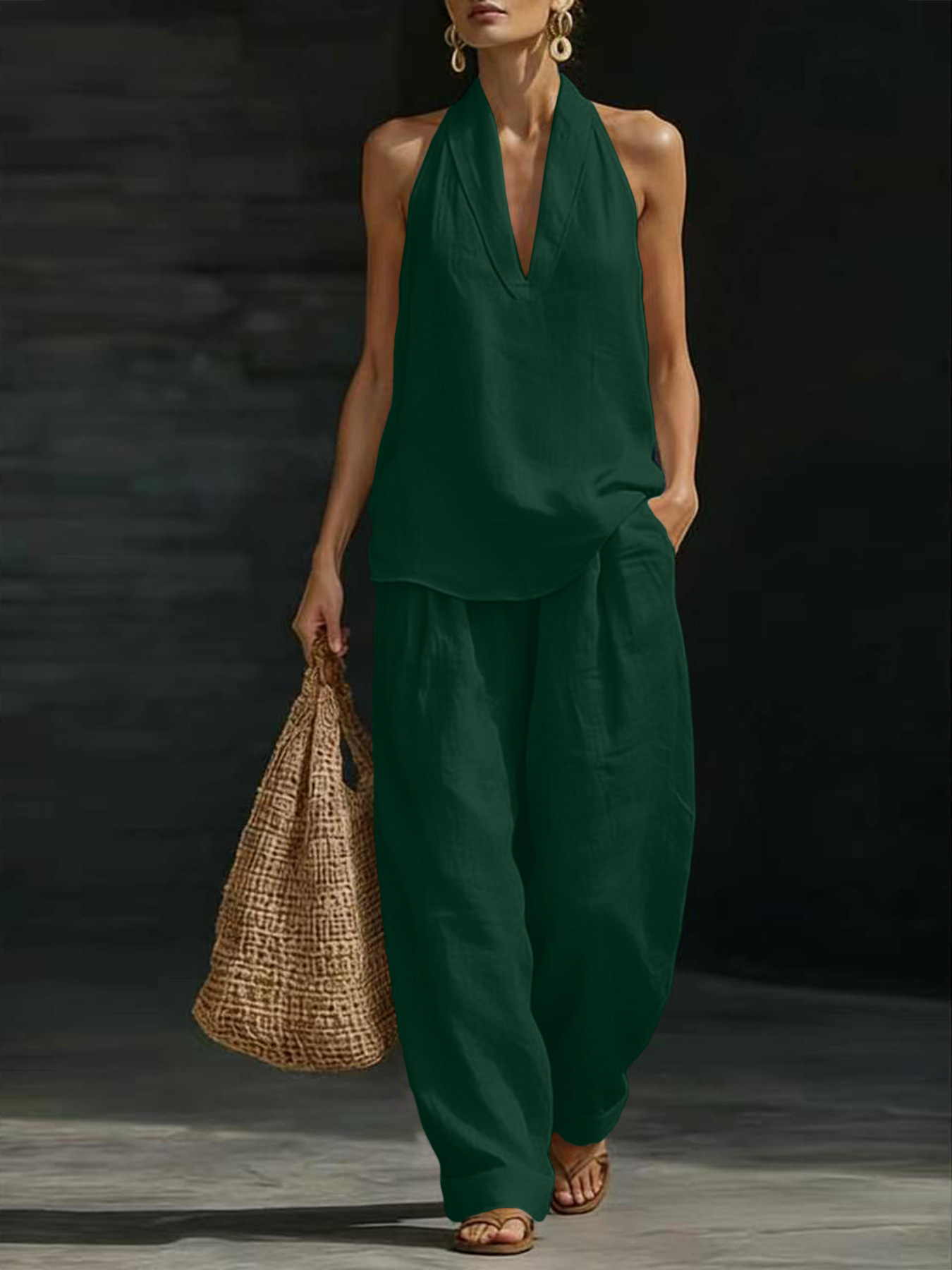 Women Linen 2 Piece Outfit Hal - огляд і ціна Linen Pant Wide
